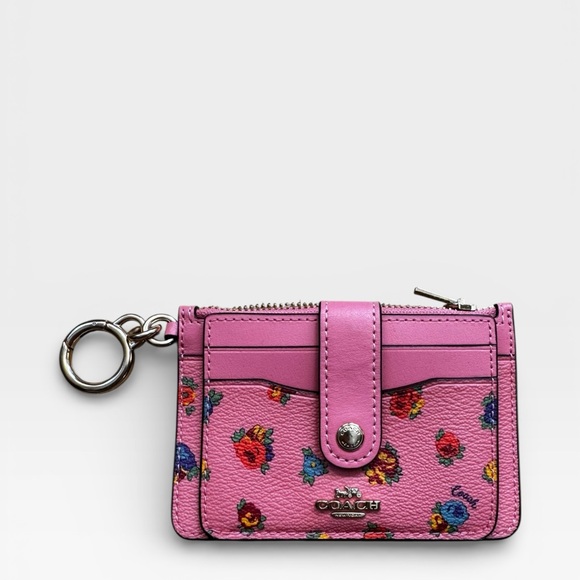 Coach Accessories - ✨ Coach Floral Leather Zip Card Case Keychain – Baby Pink (NWT) ✨